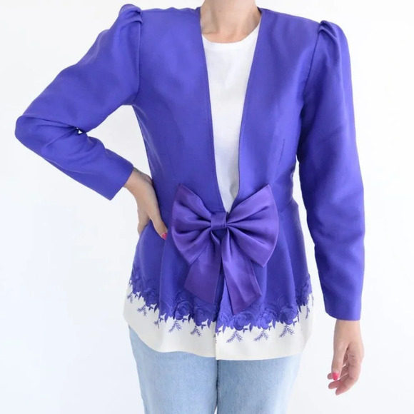 Vintage Farouche by Lori Weidner Purple Blazer with Statement Bow & Shoulder Pad - Picture 1 of 13